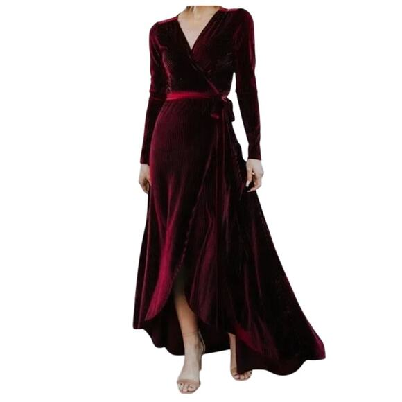 Baltic Born Velvet Wrap Maxi Dress Burgundy Gold Shimmer Size Large NWT - Picture 1 of 9